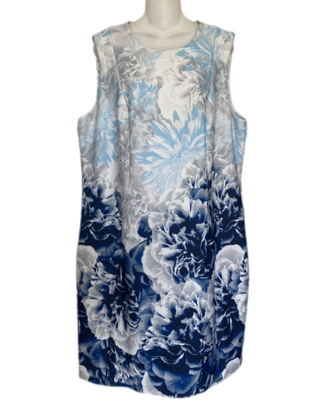 Calvin Klein Sleeveless Floral Sheath Scuba Dress in Blue & White Gray 18W